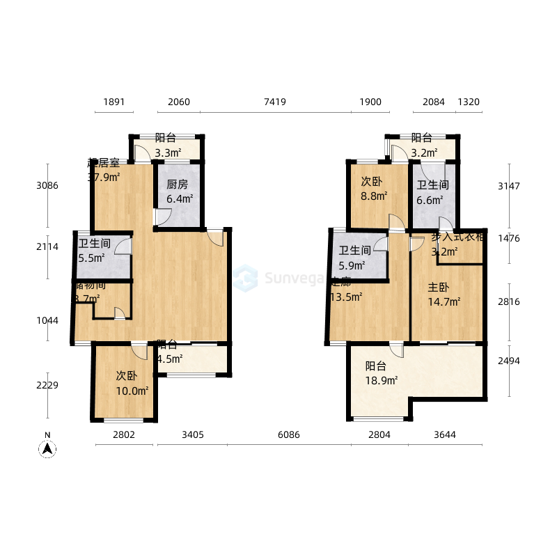 3室0厅3卫1厨1580㎡户型图