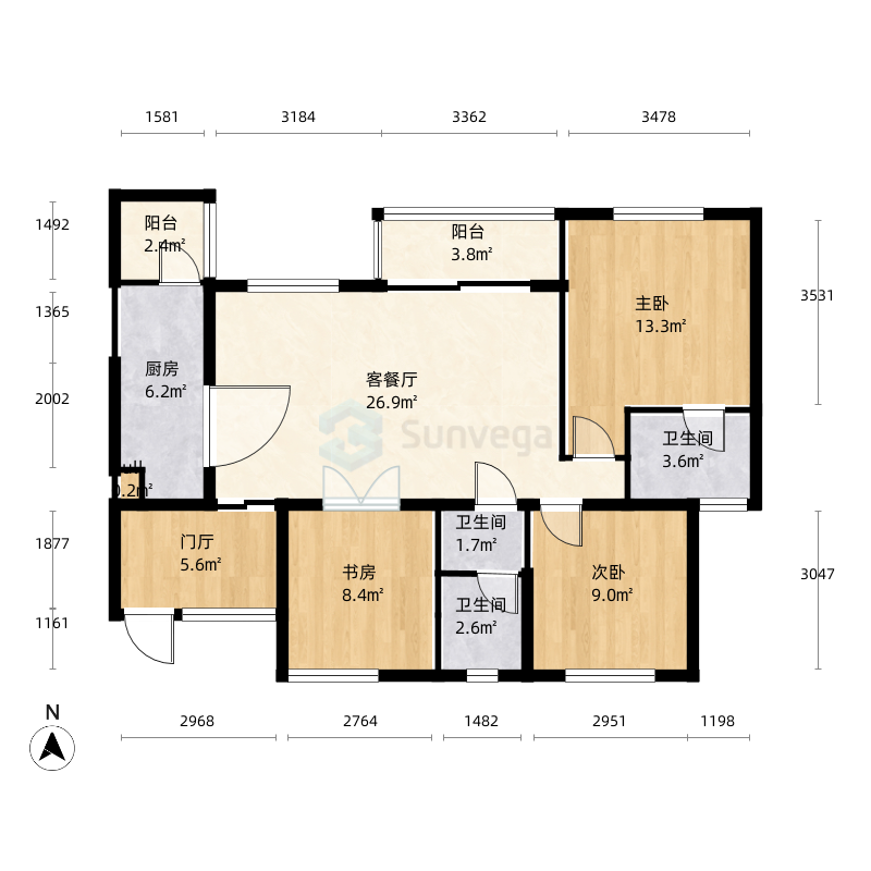54m²四川省 / 乐山市世豪广场3室1厅2卫1厨