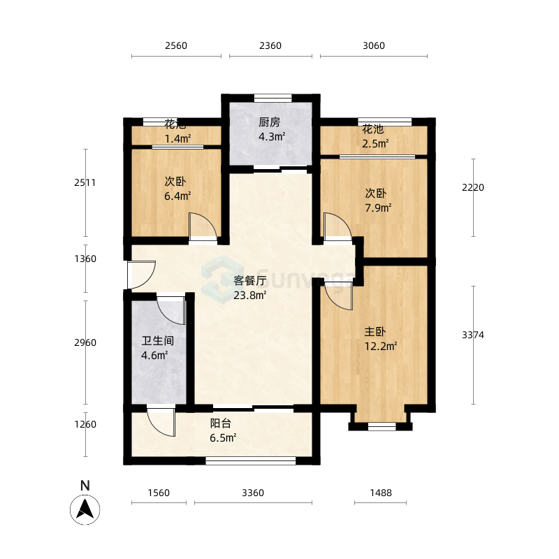 3室2厅1卫1厨870㎡户型图