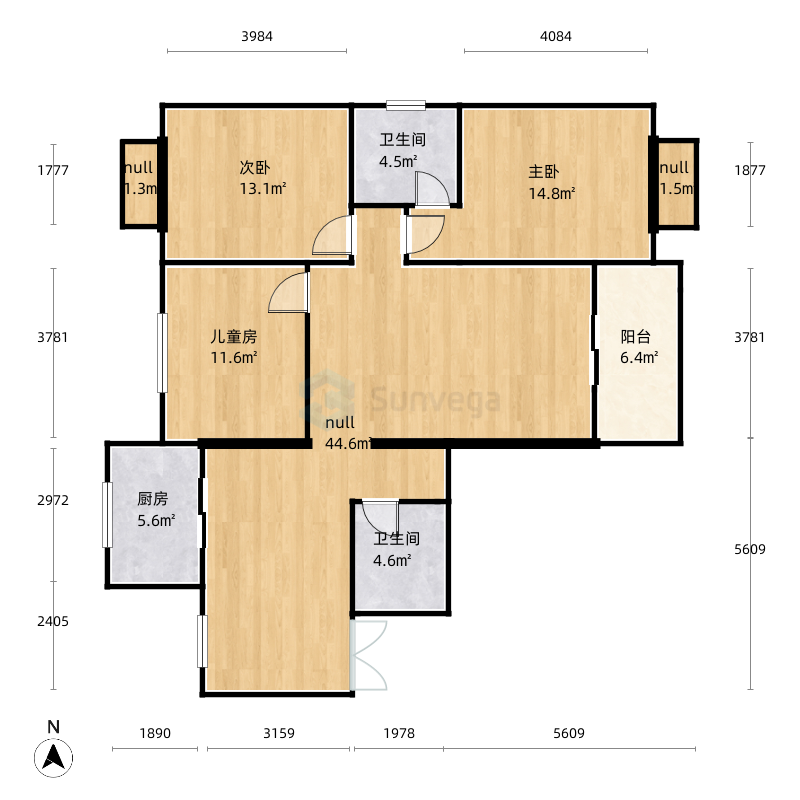 3室0厅2卫1厨1500㎡户型图