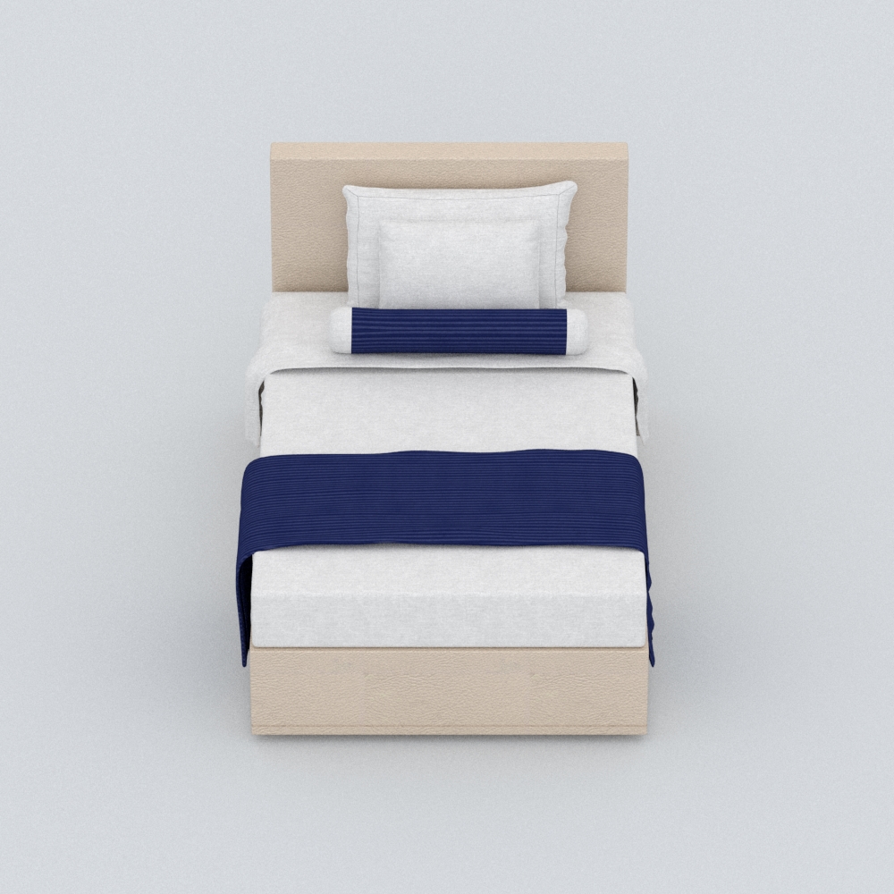 现代布艺单人床模型素材-单人床现代米色布艺模型-三维家模型素材库