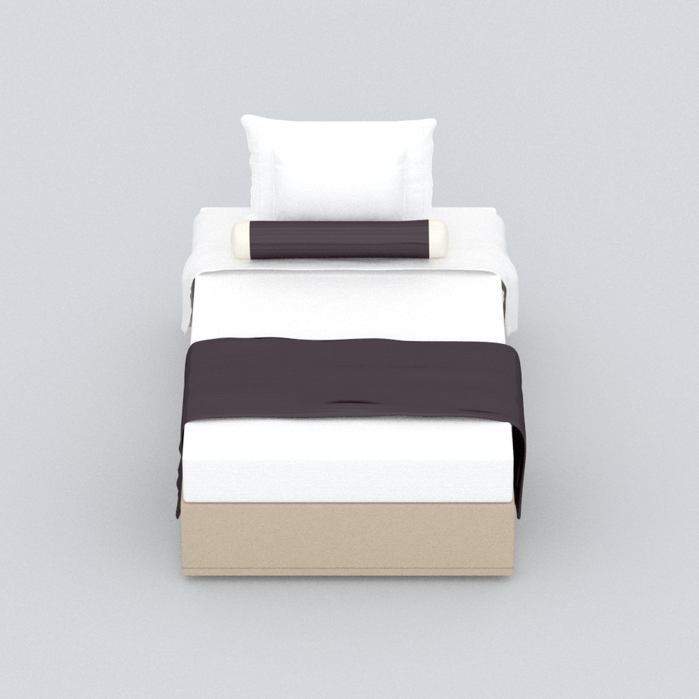 现代布艺单人床模型素材-单人床现代白色布艺模型-三维家模型素材库