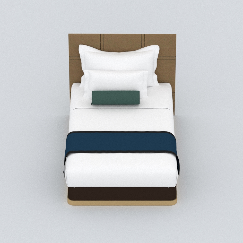 中式布艺单人床模型素材-单人床中式白色布艺模型-三维家模型素材库