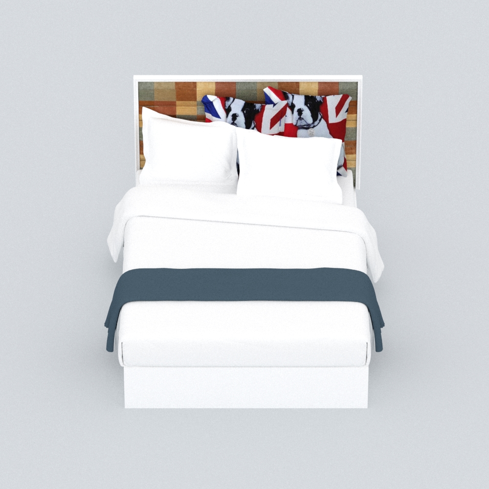 现代布艺单人床模型素材-单人床现代白色布艺模型-三维家模型素材库