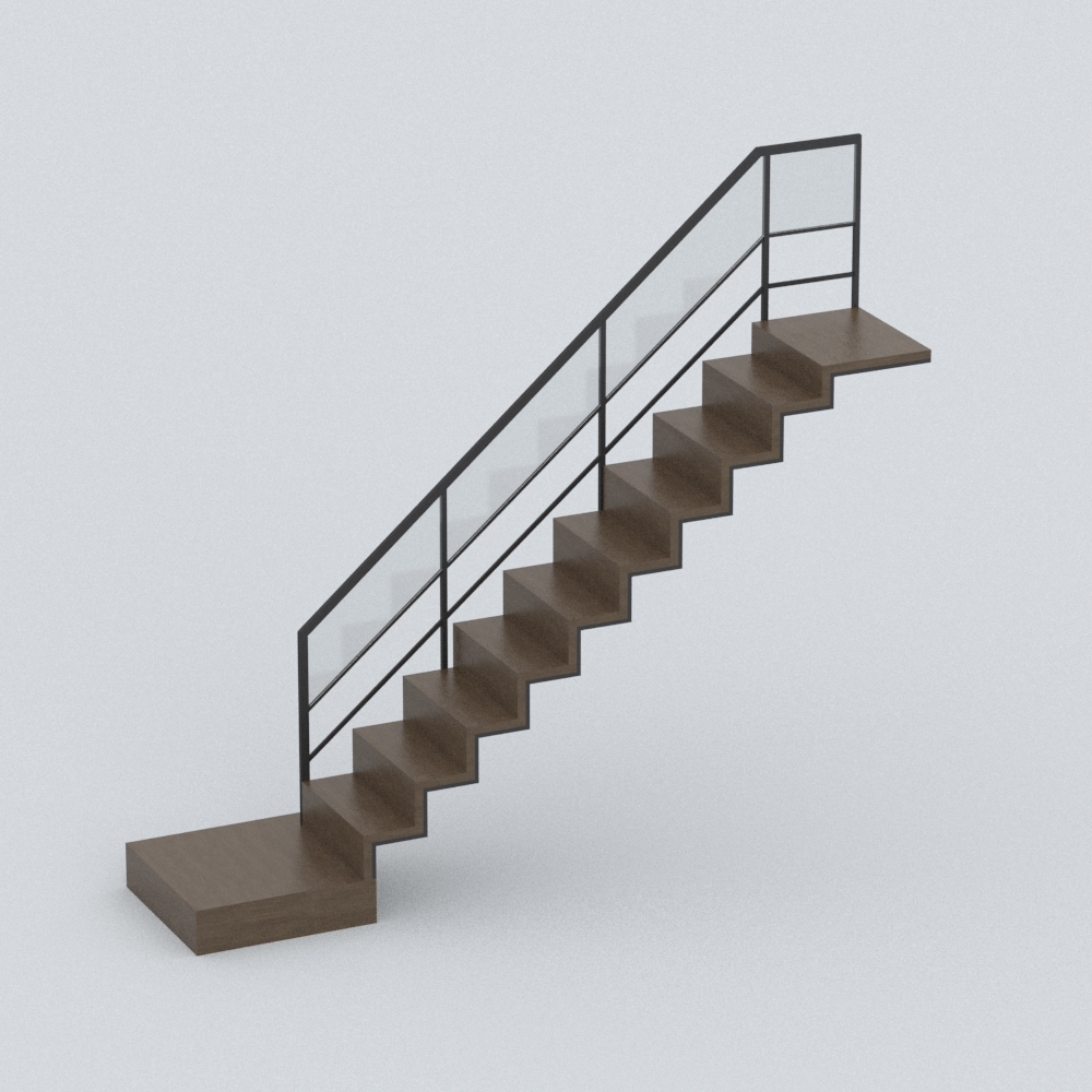 中式实木楼梯模型素材-中式直梯黄色实木模型-三维家模型素材库