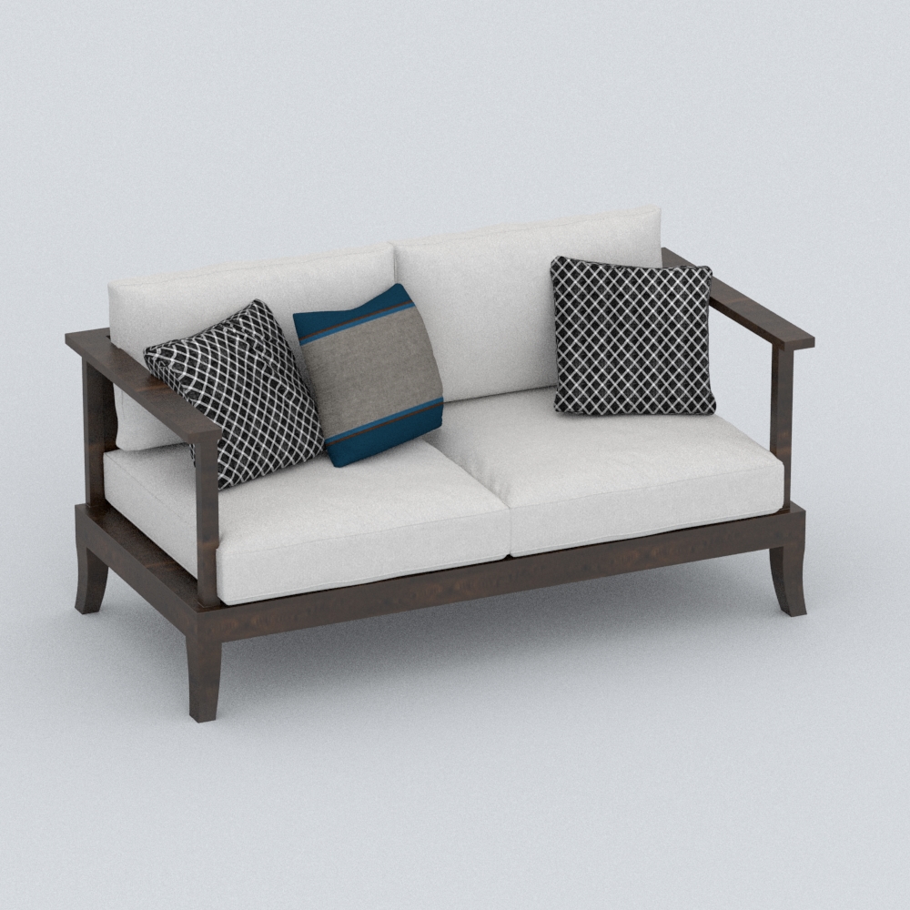 中式布艺双人沙发模型素材-中式白色双人沙发布艺模型-三维家模型素材