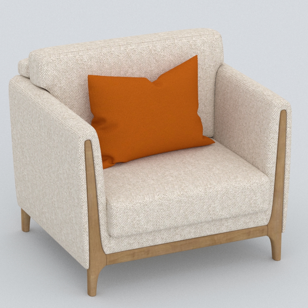 现代布艺单人沙发模型素材-现代白色单人沙发布艺模型-三维家模型素材