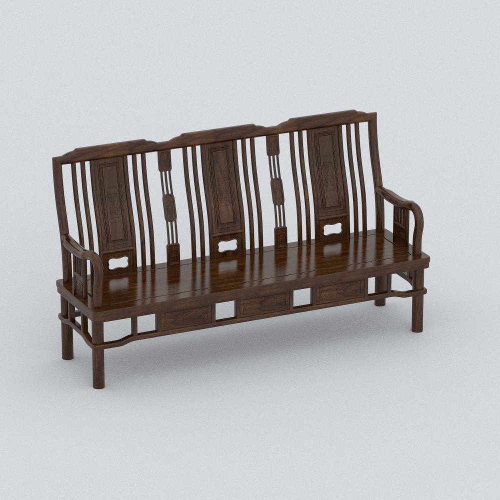 中式木艺多人沙发