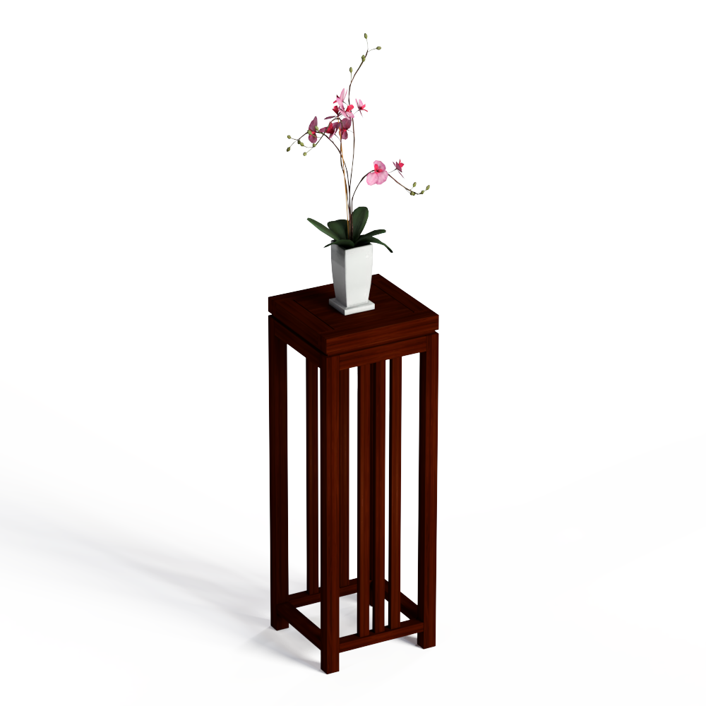 中式木艺花架模型素材-实木花架柏森中式咖啡色模型-三维家模型素材库