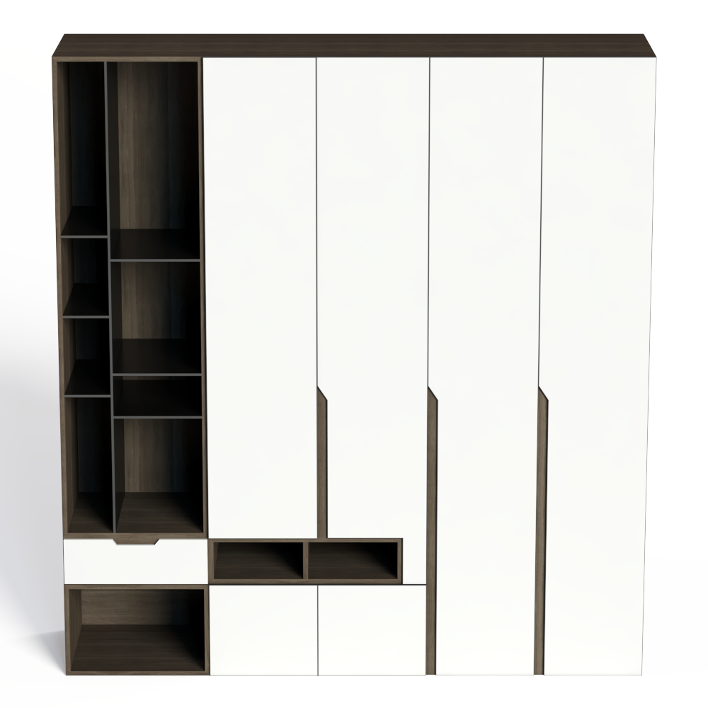 现代木艺衣柜模型素材-实木云素材衣柜现代咖啡色模型-三维家模型素材