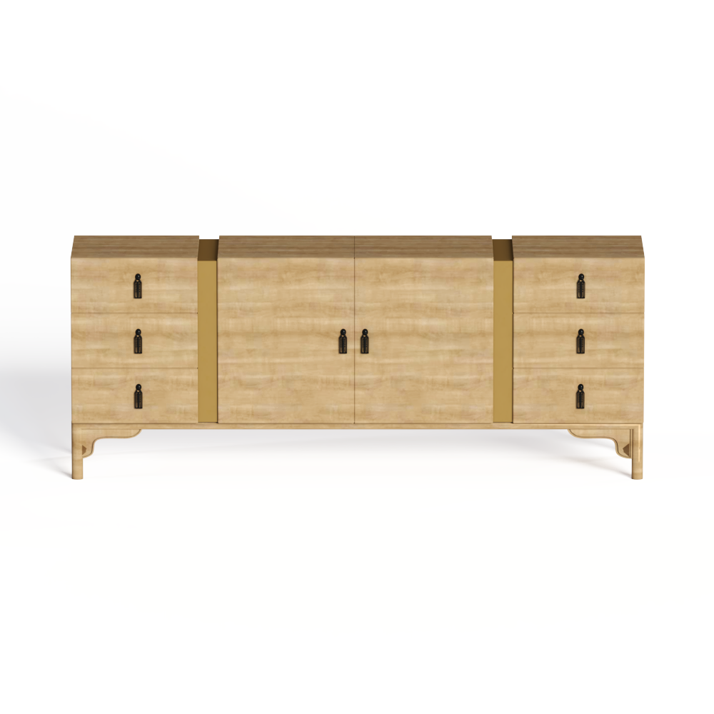 中式木艺电视柜模型素材 电视柜中式黄色实木模型 三维家模型素材库