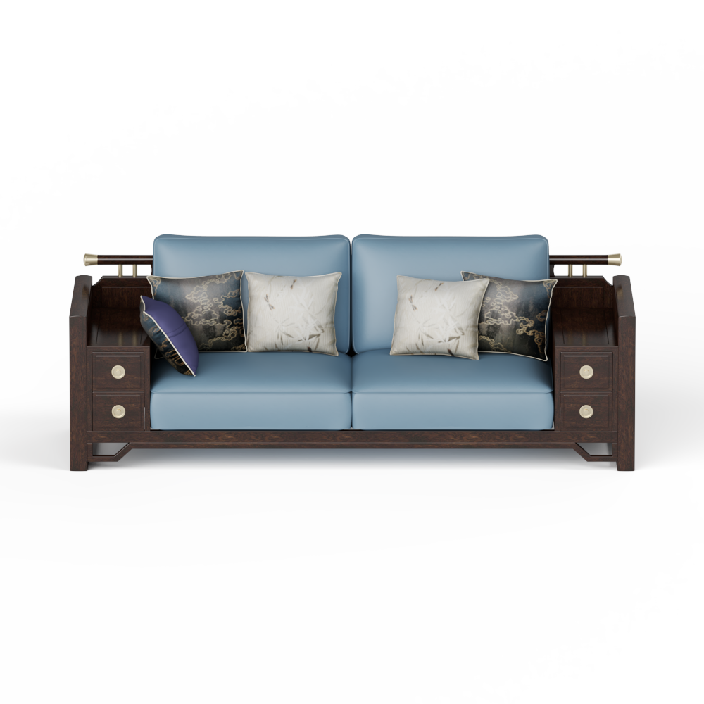 中式红木皮艺三位沙发模型素材-三维家模型素材库