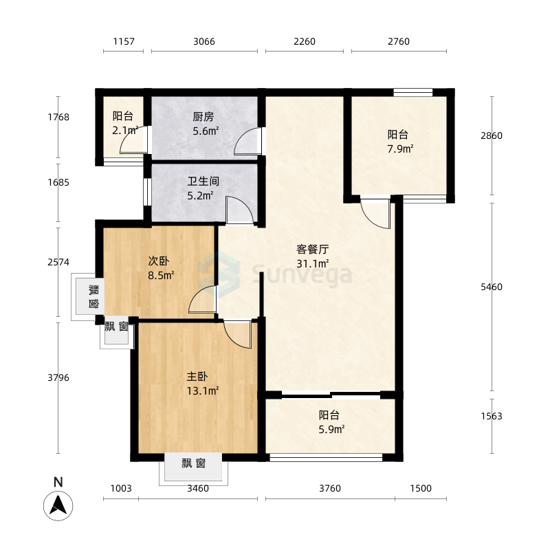 4室2厅2卫1厨119.0㎡户型图