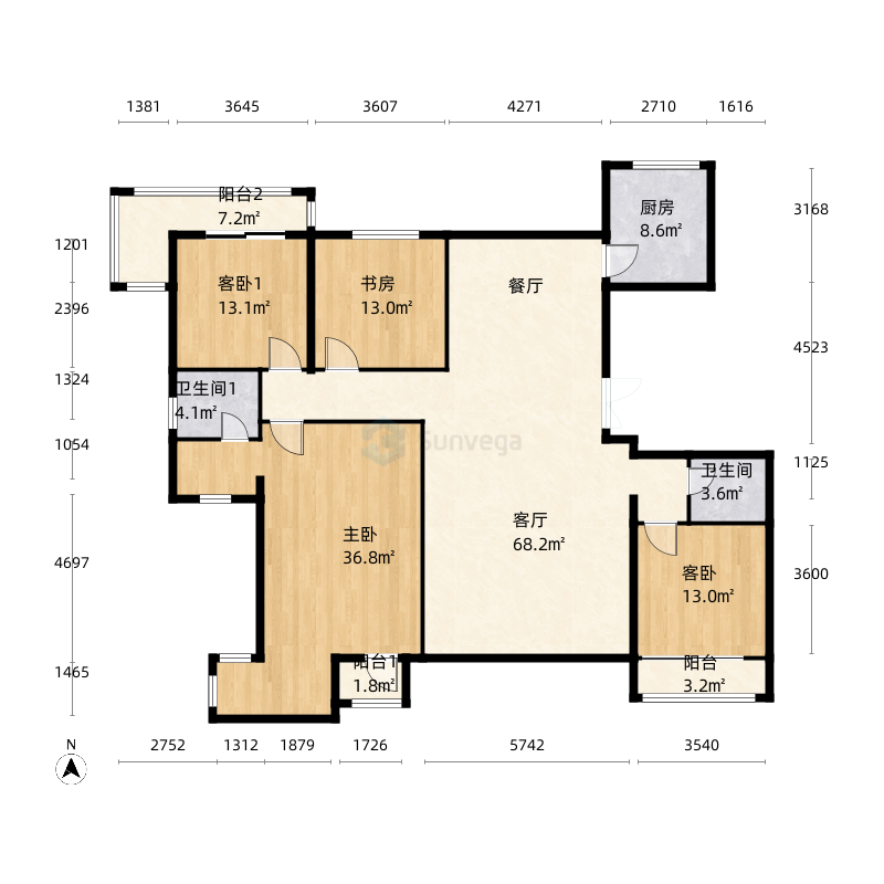 4室2厅2卫1厨146.80㎡户型图户型图-三维家户型库