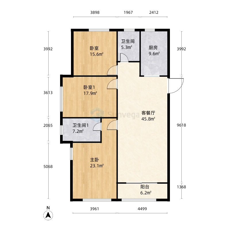 00m黑龙江省 / 哈尔滨市 君豪新城 3室2厅2卫1厨 | 126.