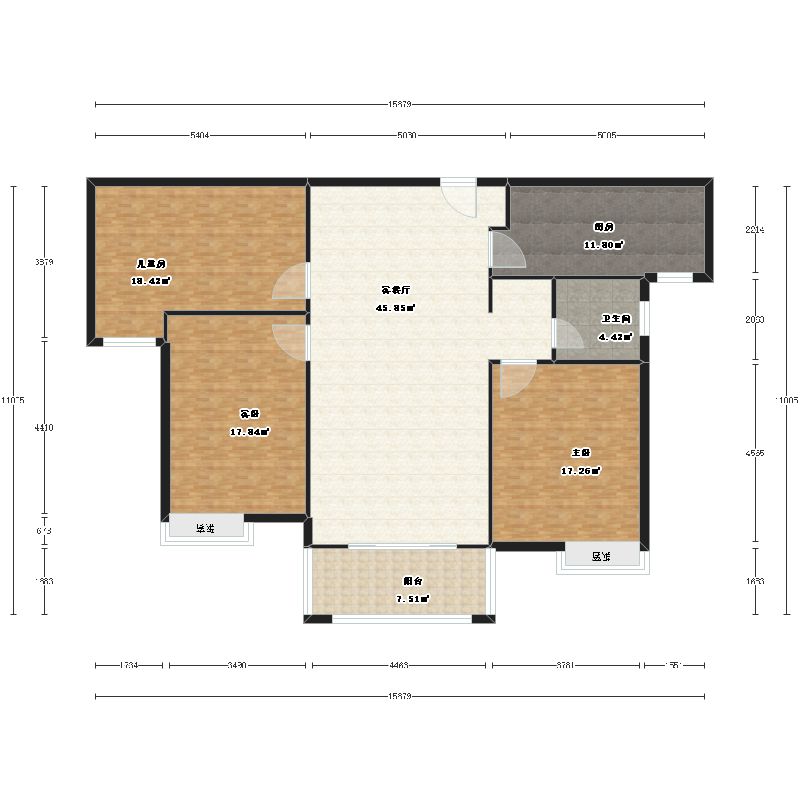 3室2厅2卫1厨133.0㎡户型图