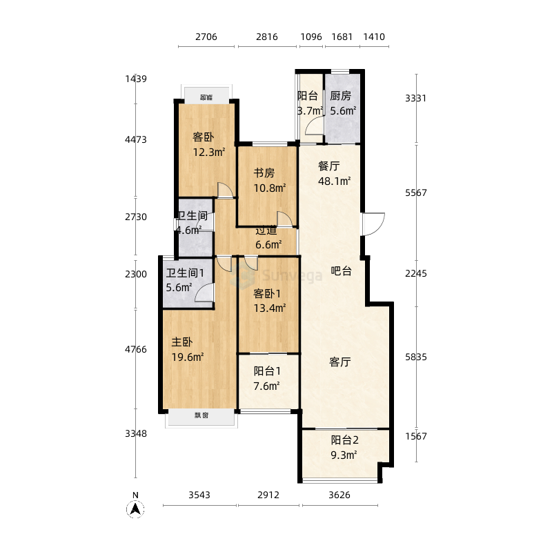 70m四川省 / 广安市 名门公馆 3室2厅2卫1厨 | 109.