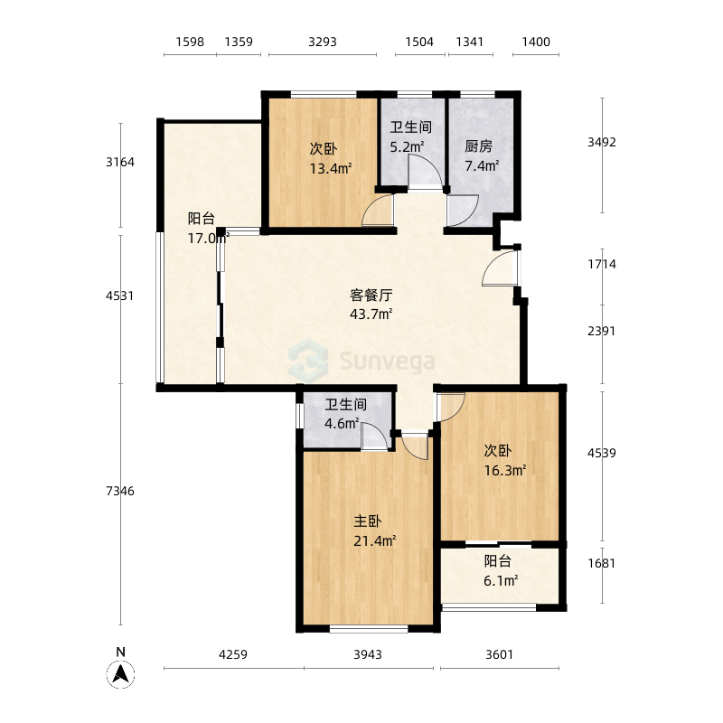 4室2厅2卫1厨163.0㎡户型图