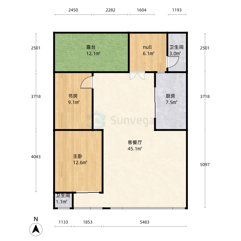 3室2厅2卫1厨109.0㎡户型图