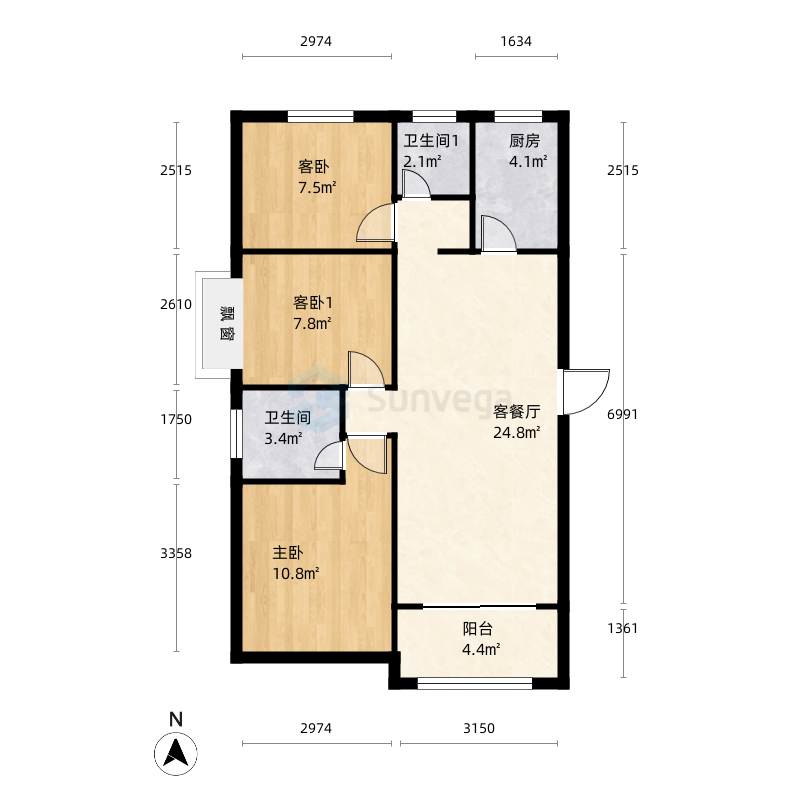 00m山东省 / 菏泽市 中南·花城 3室2厅1卫1厨 | 108.