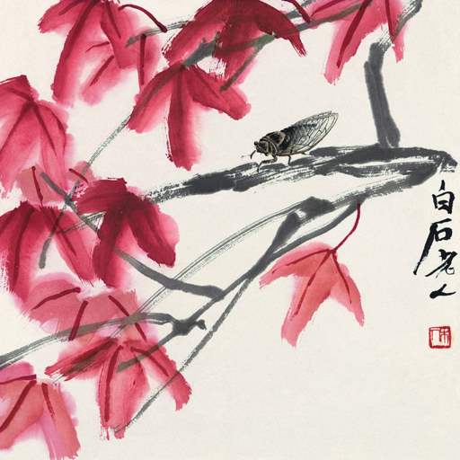 “橙舍的画”齐白石-红叶鸣蝉图