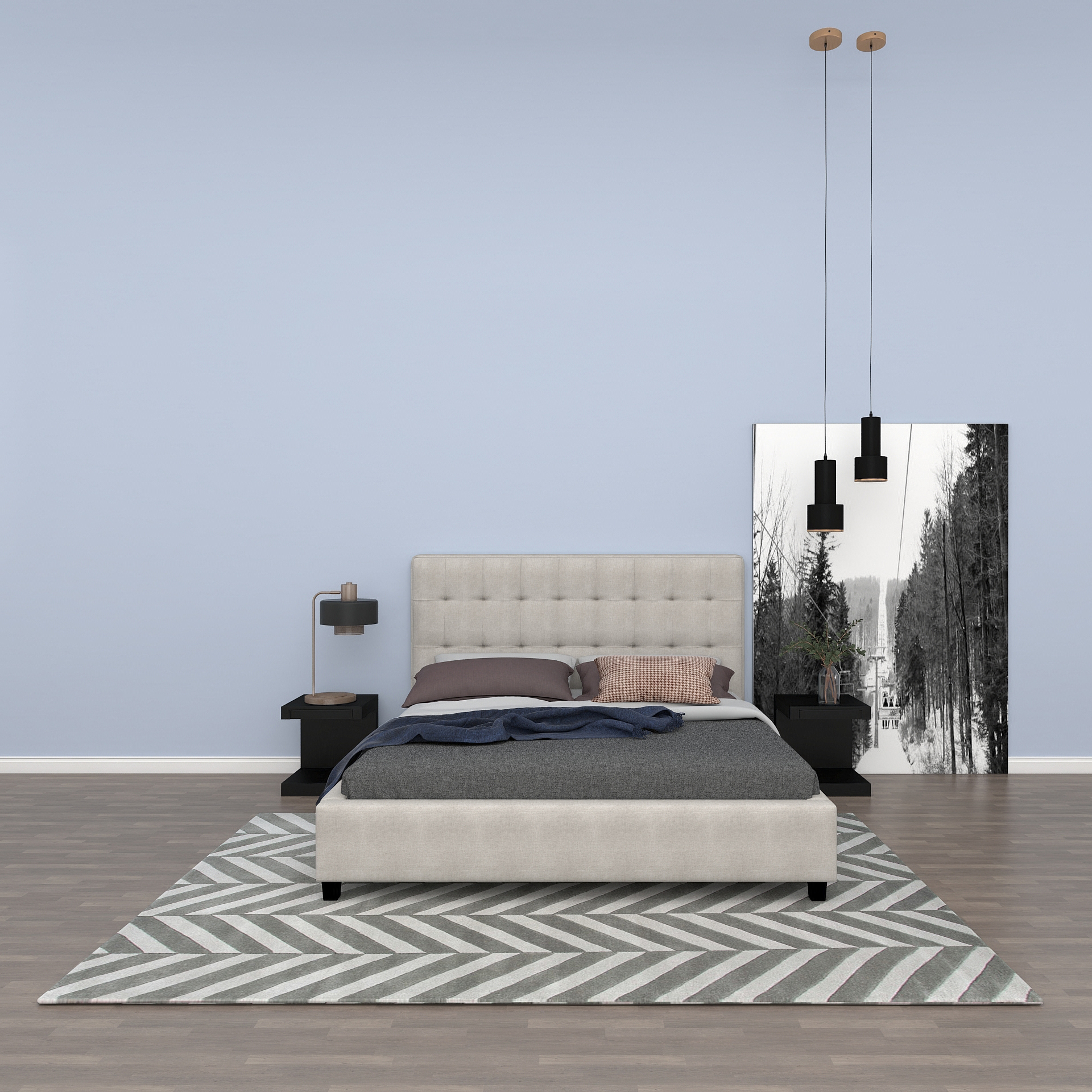 现代卧室组合-优梵艺术模型素材-现代卧室组合模型-三维家模型素材库