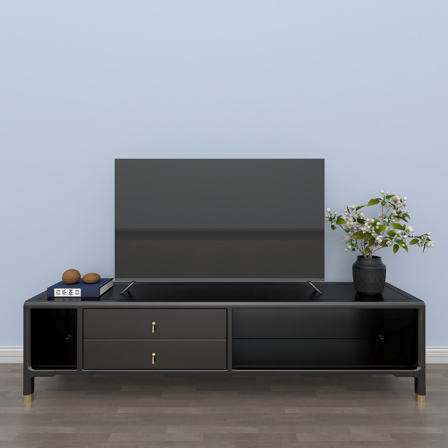 新中式电视柜组合-优梵艺术模型素材-新中式柜架组合云素材模型-三维