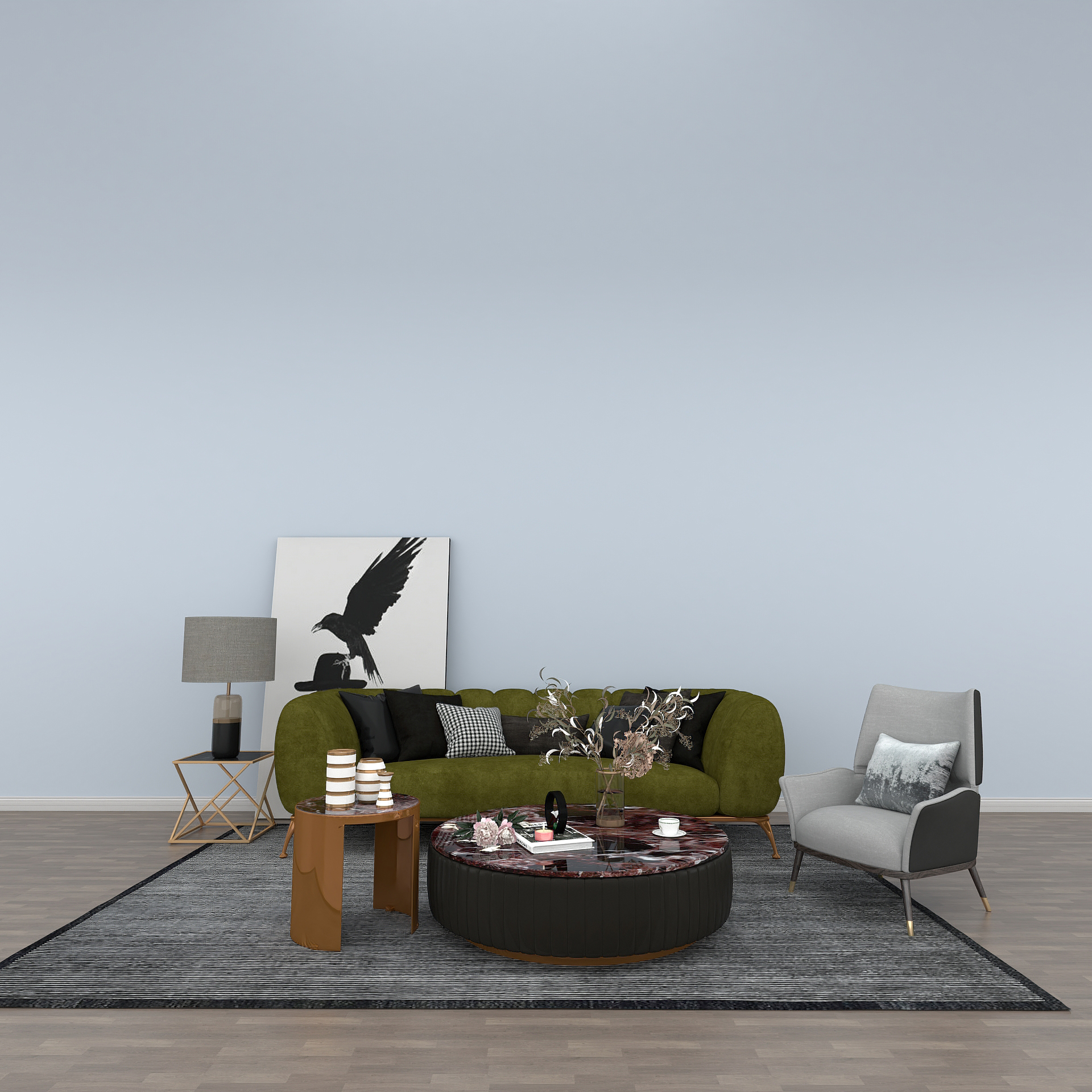 轻奢风沙发组合模型素材-客厅组合轻奢模型-三维家模型素材库