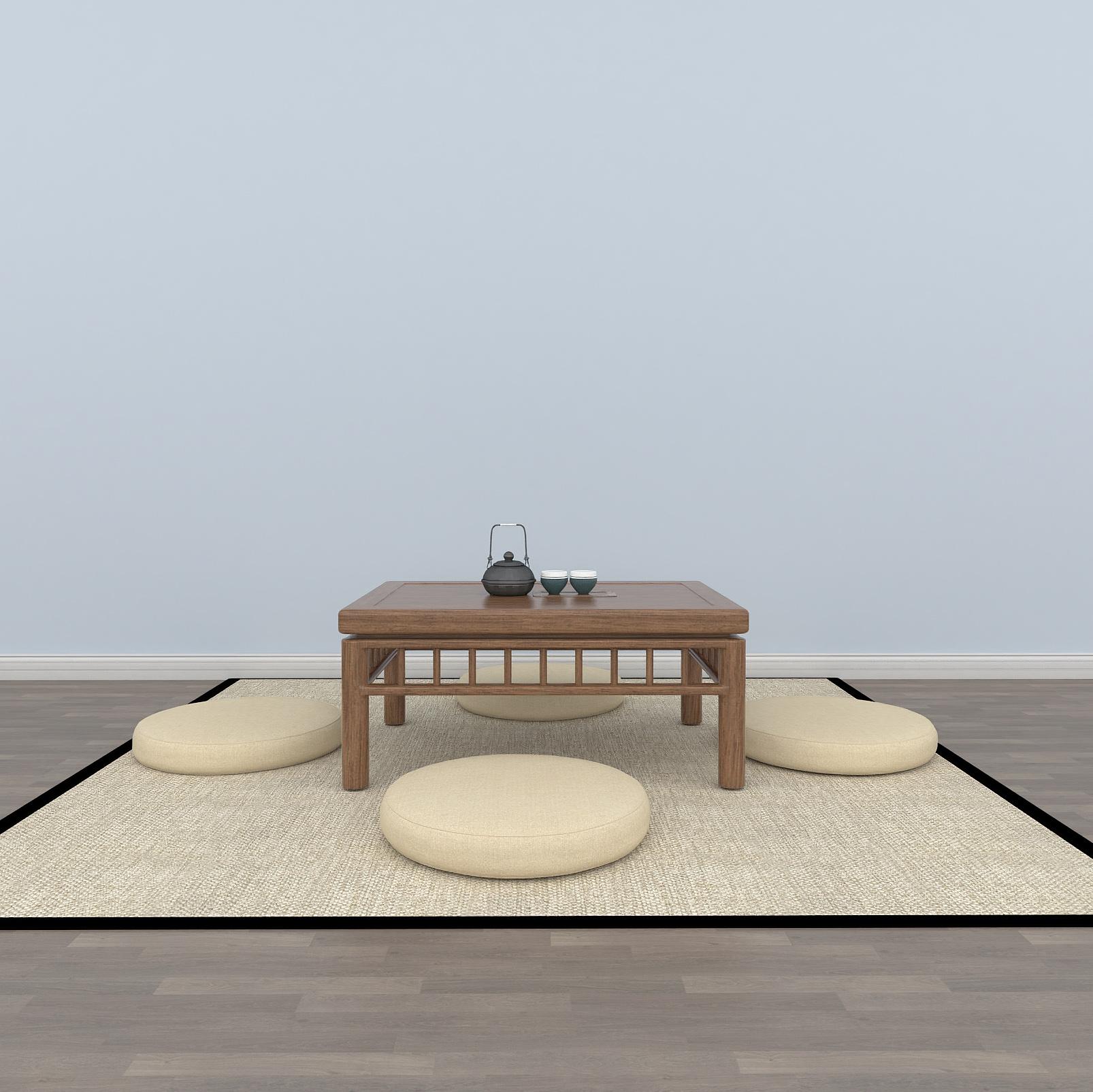 日式茶桌组合模型素材-日式模型-三维家模型素材库