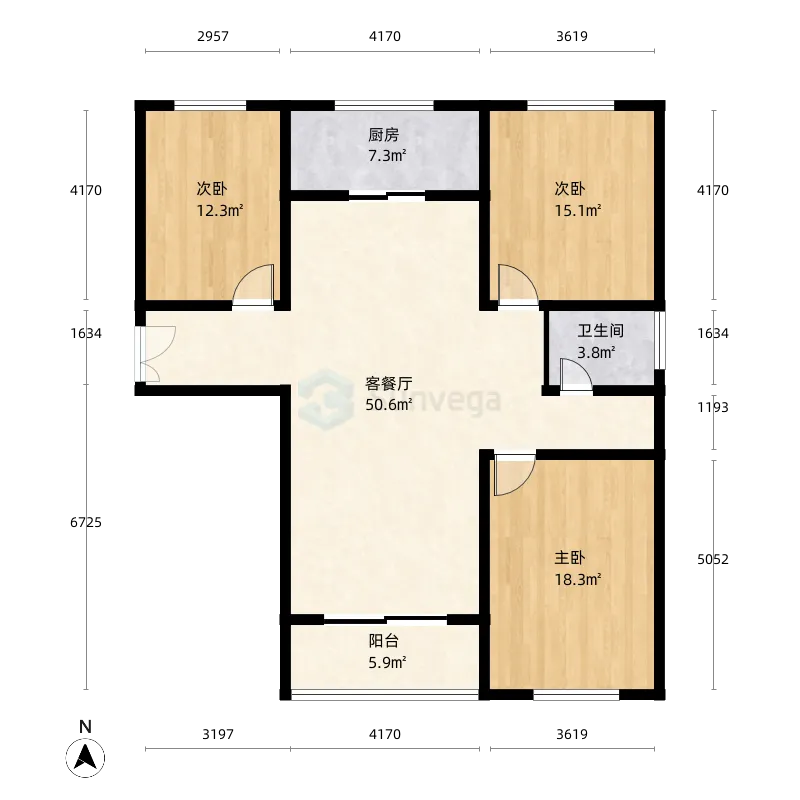 山东省临沂市金泰金雀新城_3室1厅1卫1厨_131㎡户型图