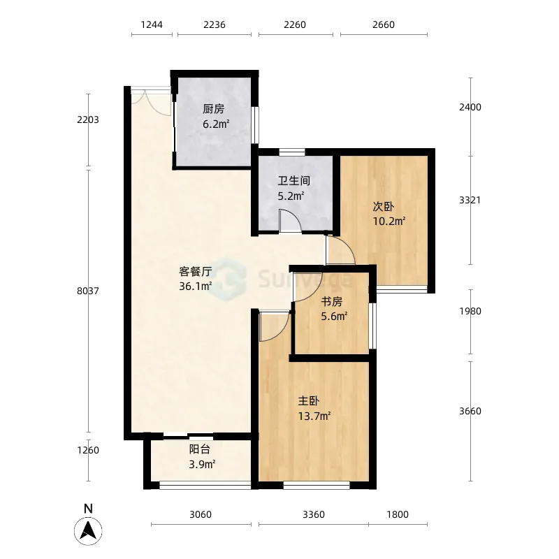 浙江省绍兴市恒丰金玉园_3室1厅1卫1厨_90㎡户型图