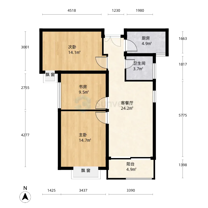河南省开封市圣桦城_3室1厅1卫1厨_95㎡户型图