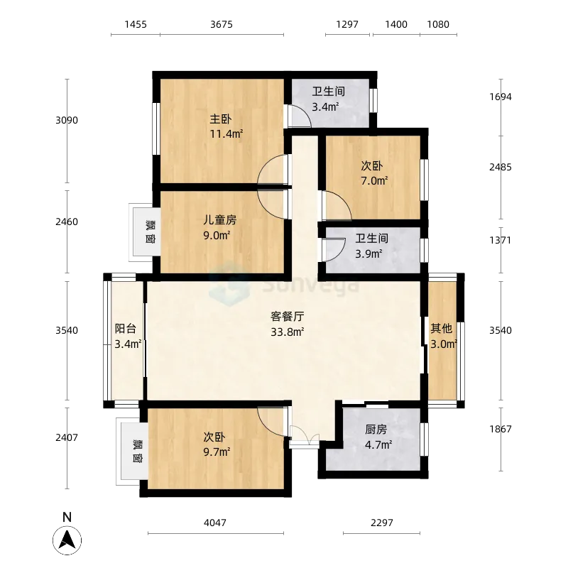 河南省开封市圣桦城_4室1厅2卫1厨_160㎡户型图