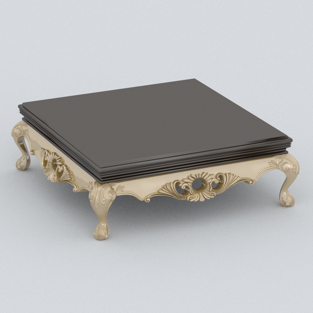 欧式木艺茶几模型素材-欧式茶几咖啡色实木模型-三维家模型素材库